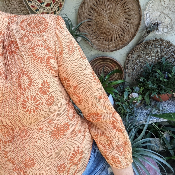 Equipment M Vintage 90s Silk Blouse Orange Floral - Picture 10 of 16